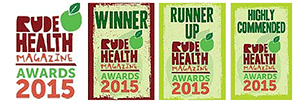The Rude Health Awards winners, runner-up and highly commended logos